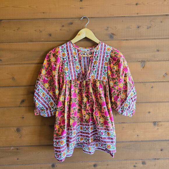 Tuckernuck Mille Thalia Top Passionfruit Billow Floral Boho Blouse Shirt XXS - Picture 2 of 6